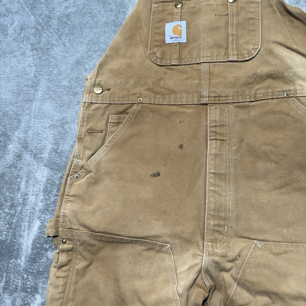 Carhartt Overalls Mens 34x32 Beige Tan Double Knee Canvas Workwear Straight Leg - Picture 2 of 12